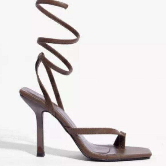 NASTY GAL Wrap Up Brown Heels Size 6 - Picture 1 of 6